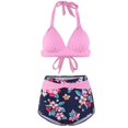 thumbnail image 2 of Womens Two Piece Swimsuits Halter Neck Top High Waisted Bathing Suits Tummy Control Bikini Swimwear, 2 of 4