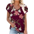 thumbnail image 1 of Pompotops T-Shirt à Col en V Imprimé à Manches Courtes pour Femme, Coupe Ample, Décontracté, Haut d'Été, 1 of 7