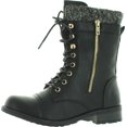 thumbnail image 1 of Forever Link Bottes de Combat pour Femmes Mango-31 à Bout Rond, Style Militaire, à Lacets, Tricotées, Cheville, Revers, Talon Bas, Noir, 10, 1 of 4