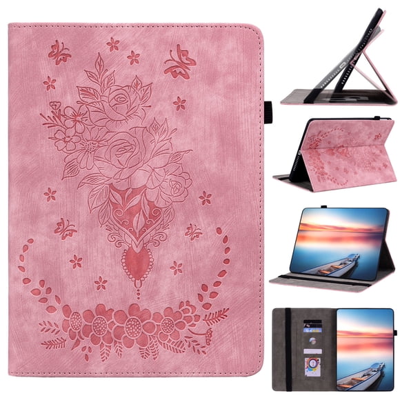 FJLBDE Case for Samsung Galaxy Tab S8/Tab S7 11 Inch SM-X700, PU Leather Cover Flip Folio Stand Card Slot, Pink