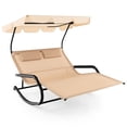thumbnail image 4 of Gymax Chaise Longue Berçante Double d'Extérieur pour 2 Personnes avec Auvent et Roues, Cadre en Métal, 4 of 9