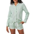 thumbnail image 1 of SUNSIOM Women's 2 Piece Pajama Set Long Sleeve Button Down Striped Tops Drawstring Shorts Sleepwear Sets, 1 of 6