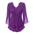 thumbnail image 4 of Double Layer Thread Mesh Loose Fit Blouse Top With Flared Three Quarter Sleeves And Elegant Collar Design For Summer Casual Wear And Fashion Outfits Women'S T-Shirts Purple Xl, 4 of 4