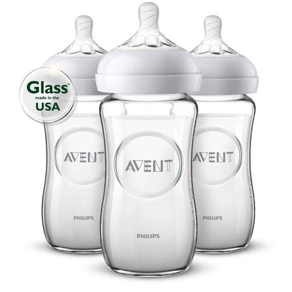 Philips Avent Natural Glass Baby Bottles, 3x8oz Bottles, SCF703/37