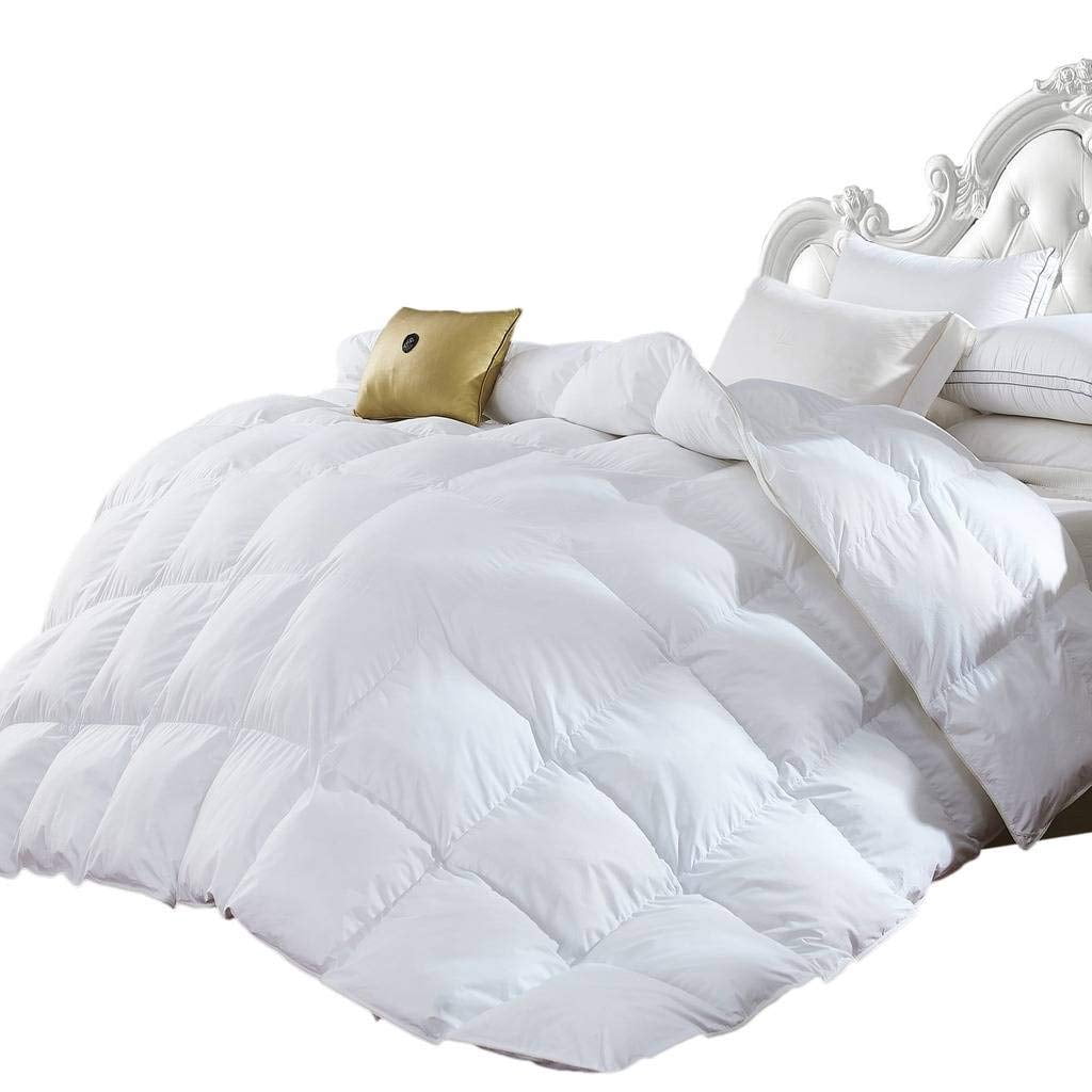 Luxurious QUEEN Size, LUXURY 600 THREAD COUNT Year Round Super Soft 100% Egyptian Cotton White Goose Down Alternative Comforter Duvet, White Solid, 750 Fill Power, 50 Oz Fill Weight