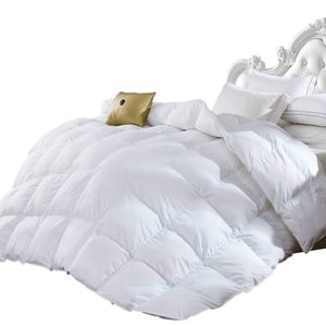 Luxurious QUEEN Size, LUXURY 600 THREAD COUNT Year Round Super Soft 100% Egyptian Cotton White Goose Down Alternative Comforter Duvet, White Solid, 750 Fill Power, 50 Oz Fill Weight
