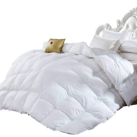 Luxurious QUEEN Size, LUXURY 600 THREAD COUNT Year Round Super Soft 100% Egyptian Cotton White Goose Down Alternative Comforter Duvet, White Solid, 750 Fill Power, 50 Oz Fill Weight
