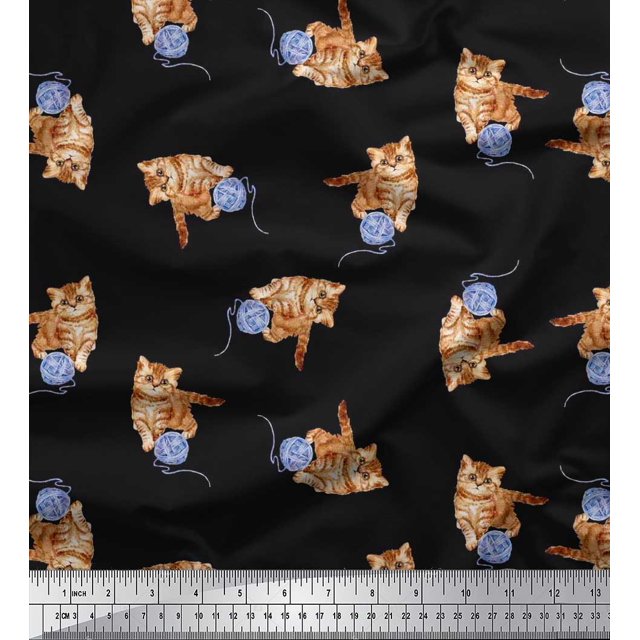 Soimoi Cotton Cambric Fabric Wool & Cat Animal Print Fabric by Yard 42 Inch Wide