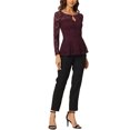 thumbnail image 2 of INSPIRE CHIC Haut pour Femme en Dentelle avec Goutte à l'Avant, Ourlet Péplum, Blouse Transparente à Manches Longues, TP Rouge Violacé, 2 of 6