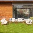 thumbnail image 1 of Costway 8PCS Patio Furniture Set Acacia Wood Thick Cushion Loveseat Sofa Off White, 1 of 9