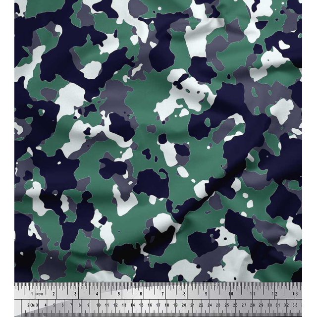 Soimoi polyester Crepe Fabric Two Tone With White Camouflage Print Fabric by the Yard 42 Inch Wide