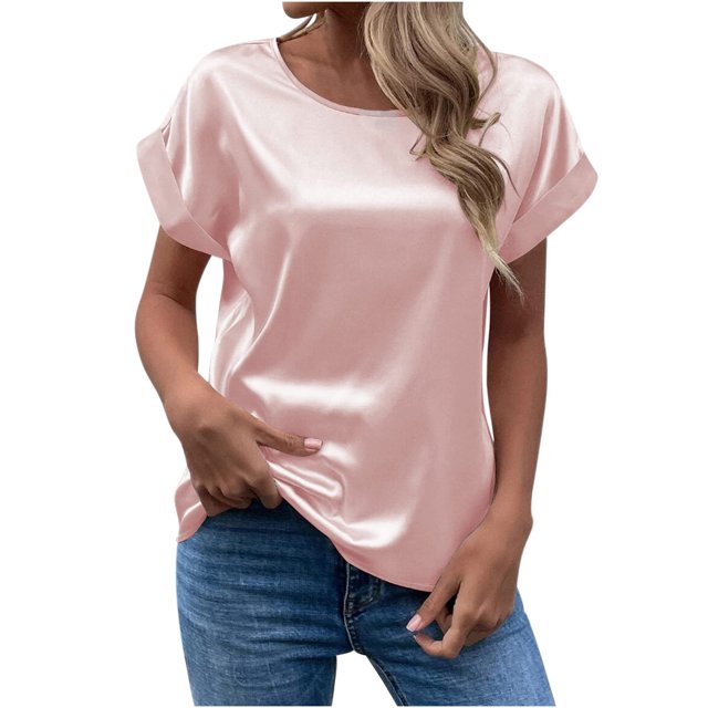 EQWLJWE Hauts d'Été pour Femmes Hauts pour Femmes Liquidation Mode T-Shirt d'Été pour Femme à Col Rond Uni à Manches Courtes Aguichant Blouse