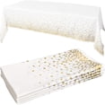 thumbnail image 1 of LINMOUA White Plastic Tablecloths 54 x 108 Inch, Disposable Table Cloths Rectangle Party Table Covers, Gold Trim, 1 of 8
