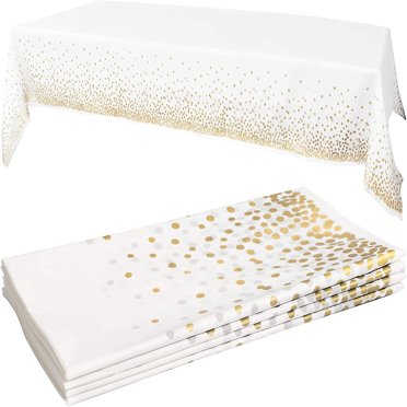LINMOUA Nappes en Plastique Blanches 54 x 108 Pouces, Nappes Jetables Rectangulaires pour Fêtes, Bordure Dorée