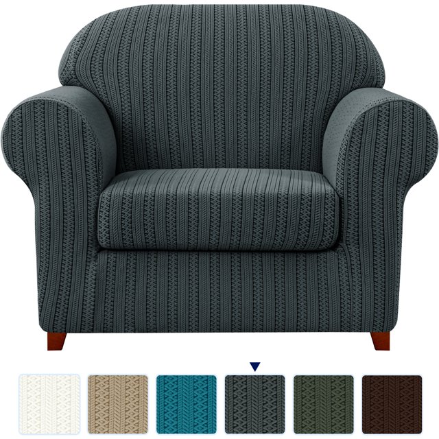 Subrtex Housse de Sofa en Jacquard Extensible à Rayures, 2 Pcs