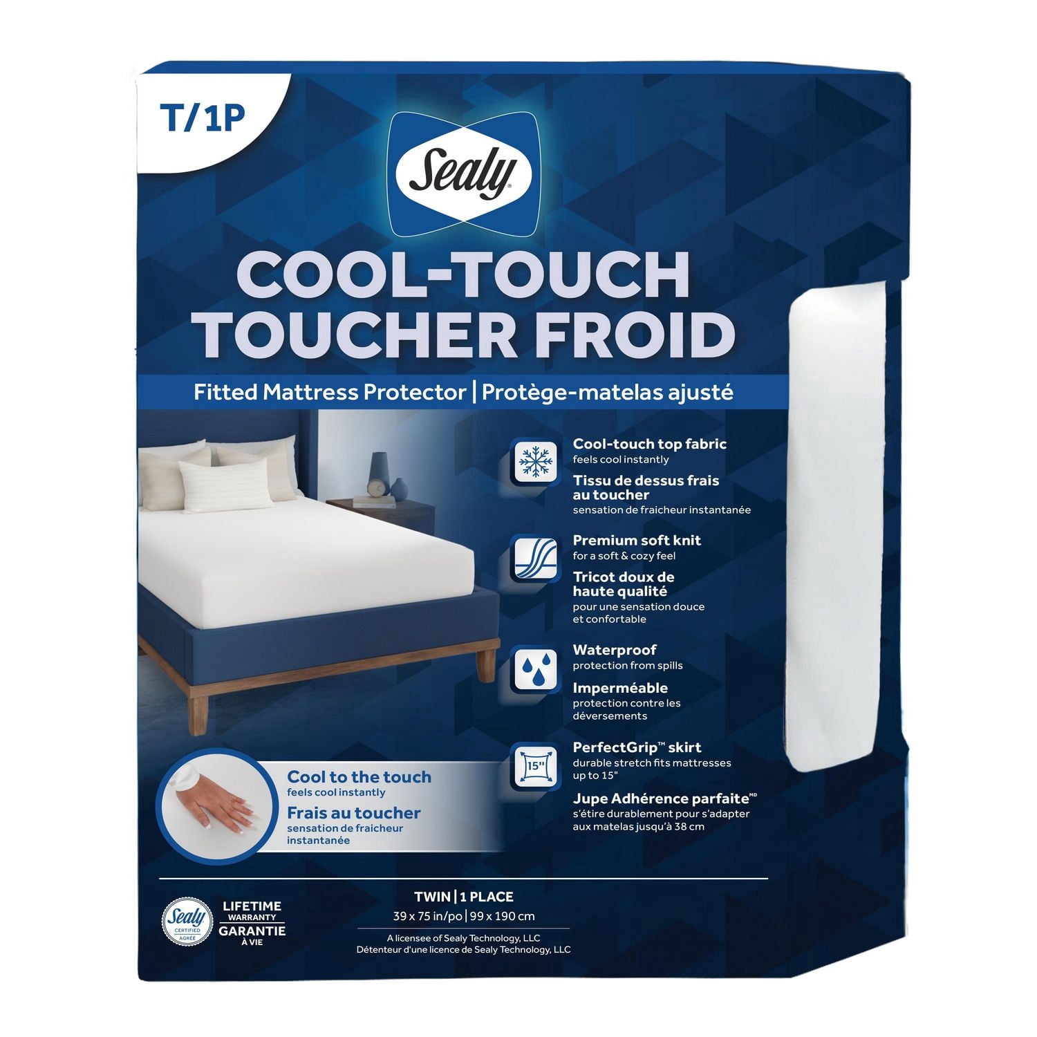Sealy Protège-matelas CoolTemp™, Simple – Ajusté, imperméable, dessus en tricot doux