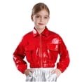 thumbnail image 1 of Jowowha Vestes de Jazz pour Filles Manteau Métallique Brillant à Manches Longues Col Rabattable avec Poches à Rabat Décontracté Hanches Rouge 10, 1 of 7