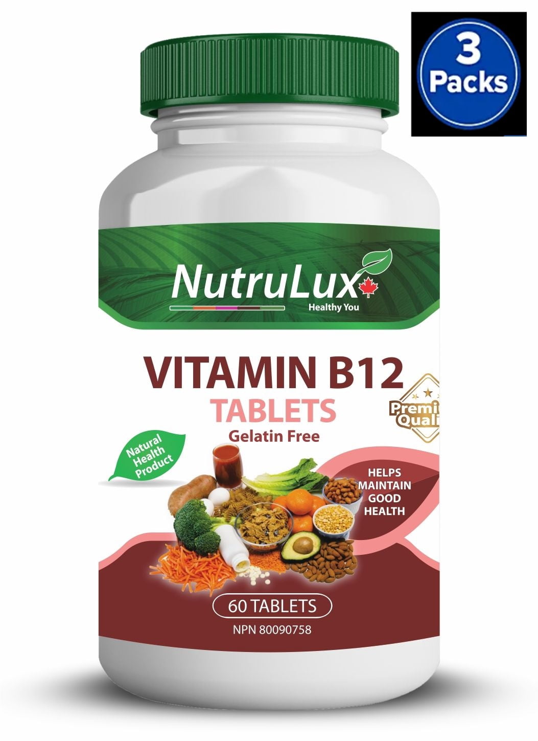 Vitamin B12 ( 1000 mg Vitamin B12 ) Halal Gelatin Free Tablets(Pack of 3)