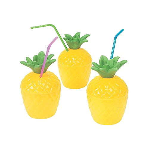 Fun Express - Gobelets Ananas en Plastique (10 Oz) pour Fête - Articles de Fête - Vaisselle de Boisson - Gobelet et Gobelets Moulés - Fête - 12 Pcs