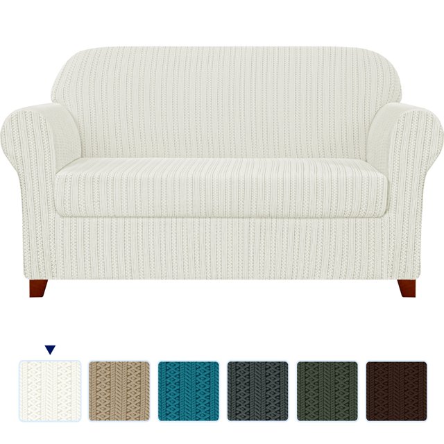 Subrtex Housse de Sofa en Jacquard Extensible à Rayures, 2 Pcs