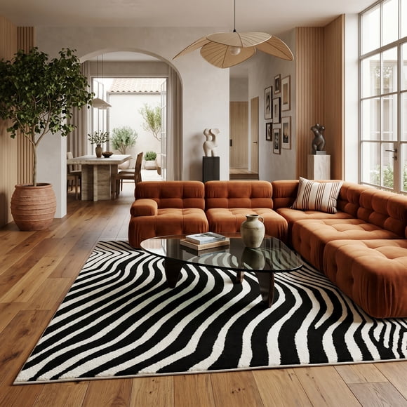 Rug Branch Domus Zebra Print Indoor Area Rug, Cream Black, Modern - Living Room, Bedroom, Dining Room, and Kitchen