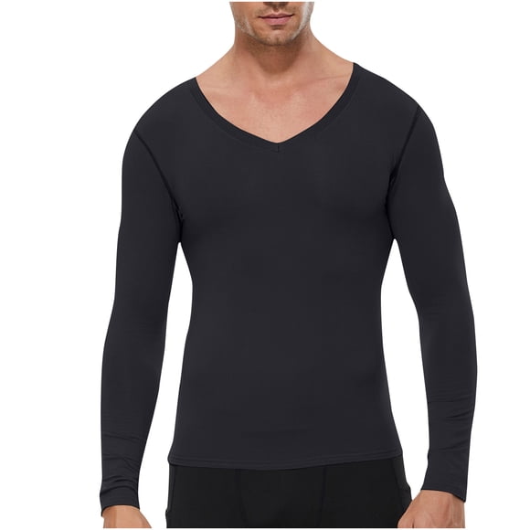 Jalioing Winter V Neck Shirt for Men Thermal Thick Long Sleeve Basic T Shirt Casual Solid Undershirts Tops