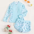 thumbnail image 2 of MIASHUI Girls Two Piece Rash Guard Swimsuit Sets Long Sleeve Zipper Top and Shorts,Light Blue,8-9 Years, 2 of 3