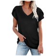 thumbnail image 1 of Pompotops Women's V- Neck Solid Color Three Quarter Sleeve Lapel Tops, 1 of 8