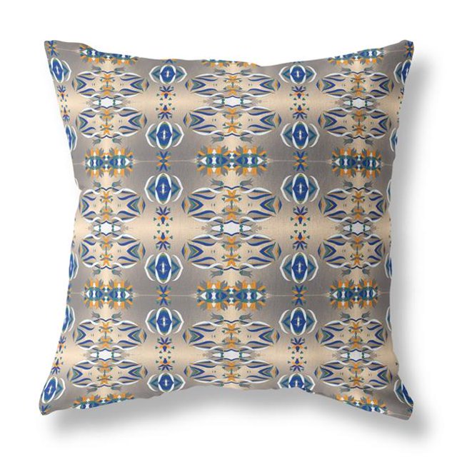 HomeRoots 411075 16 Po à Motifs Coussin Intérieur et Extérieur à Fermeture Éclair&44; Brun et Bleu