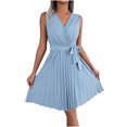 thumbnail image 1 of Birdeem Robe Sans Manches à Col en V Croisé pour Femmes, Couleur Unie, Taille Pliée, 1 of 7