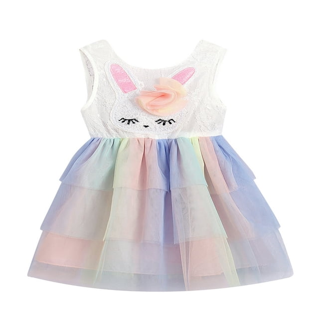 MesaSe Robe de Pâques Sans Manches en Maille pour Bébé Filles Contraste Couleur Pailletée Bunny une-Pièce Robe d'Été Rose 3-4 Ans