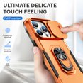 thumbnail image 2 of for iPhone 14 Pro Max Hard Case, with Camera Cover & Kickstand Holder, Built-in 360°Rotate Ring Stand Anti-scratch Drop Protection Magnetic Phone Case for Apple iPhone 14 Pro Max - Orange, 2 of 7