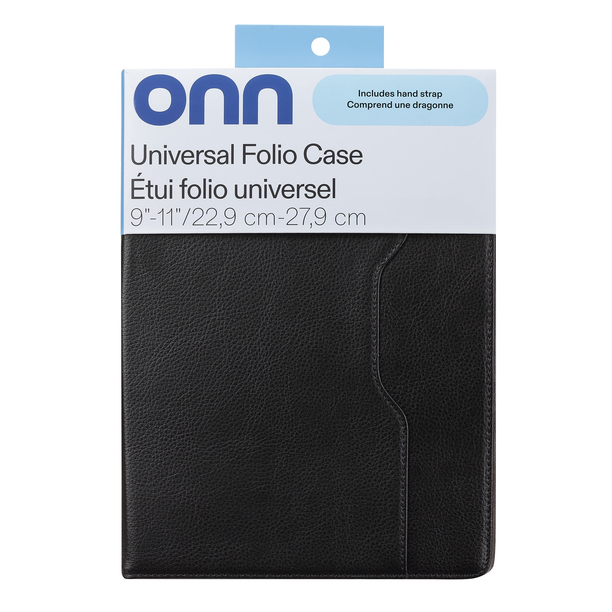 onn Universal Folio Case with Hand Strap for 9 in./22.9 cm - 11 in./27.9 cm Tablets, Black