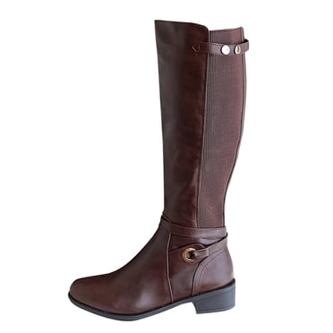 Jsaierl Bottes à Talons Bas Épais pour Femmes Bottes d'Hiver Hauteur Genou Confortables à Enfiler avec Fermeture Éclair Talon Épais Bottes Western Cowgirl Hauteur Genou