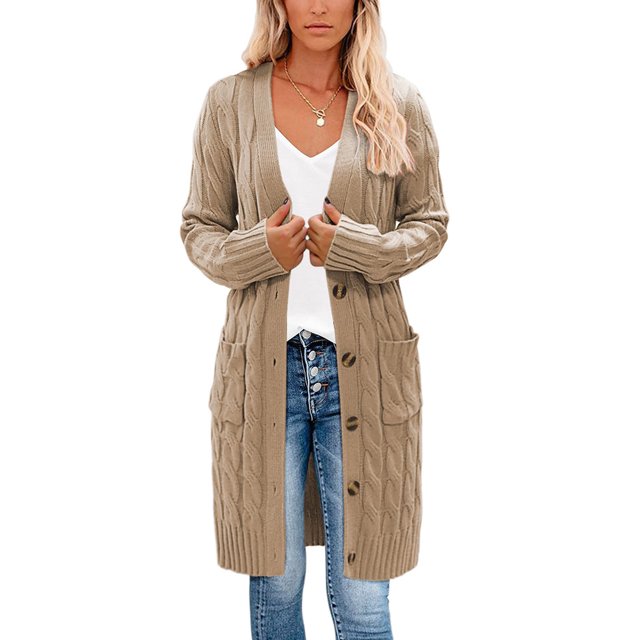 FOCUSNORM Women Juniors Cardigan, Solid Color Long Sleeve Sweater Coat with Pockets