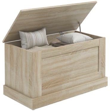HOMCOM Modern Storage Chest, Living Room Wooden Box, 31.5", Natural