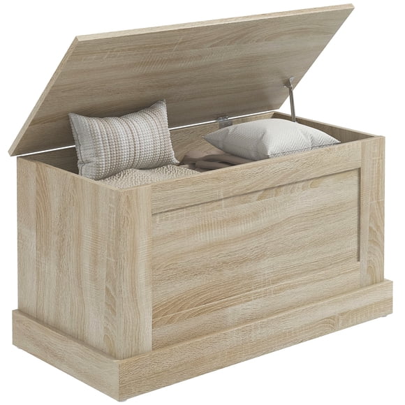 HOMCOM Modern Storage Chest, Living Room Wooden Box, 31.5", Natural