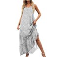 thumbnail image 2 of Pompotops Robe Maxi d'Été pour Femme à Ourlet Haut-Bas à Volants, Bretelles Spaghetti, Imprimée, Fluide, Longue, de Plage, 2 of 8