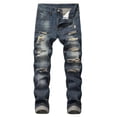 thumbnail image 1 of SHIXIAOO Mens Stretch Slim Fit Jeans Ripped Distressed Straight Leg Denim Pants Stretch Motorcycle Jeans Trousers, 1 of 8