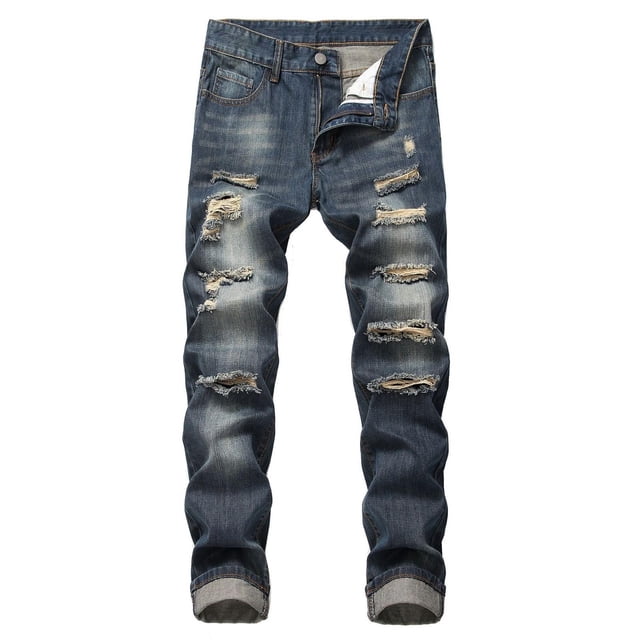 SHIXIAOO Mens Stretch Slim Fit Jeans Ripped Distressed Straight Leg Denim Pants Stretch Motorcycle Jeans Trousers