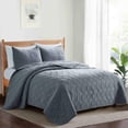 thumbnail image 2 of Peace Nest Premium Damask Pattern Reversible Coverlet Set 100% Soft Microfiber Fabric, Dark Grey, King Size, 2 of 5