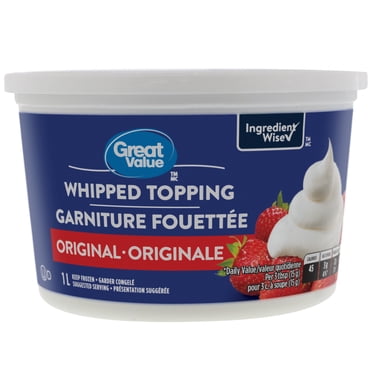 Great Value Original Whipped Topping Tub, 1 L