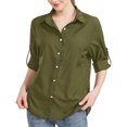 thumbnail image 2 of RXIRUCGD Blouse Chemise Décontractée pour Femme à Manches Longues, Col Rabattu, Couleur Unie, Hauts, Cardigan à Simple Boutonnage, Blouse avec Poches, Vert Armée, Taille : M, 2 of 8