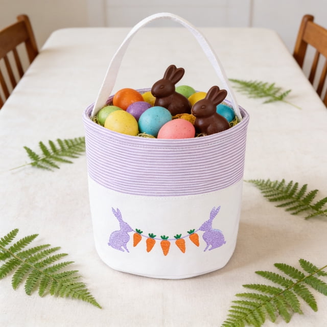 Easter Storage Basket Children's Party Embroidered Bunny Egg Tote Basket