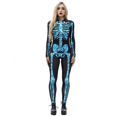 Halloween Women's Jumpsuit Novelty Skeleton Costume Jumpsuit Cosplay Bodysuit