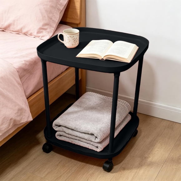 Outoloxit Rolling Side Table with Wheels, Mobile Storage Cart for Bedroom Living Room Couch Bedside Narrow Space, Plastic Shelf