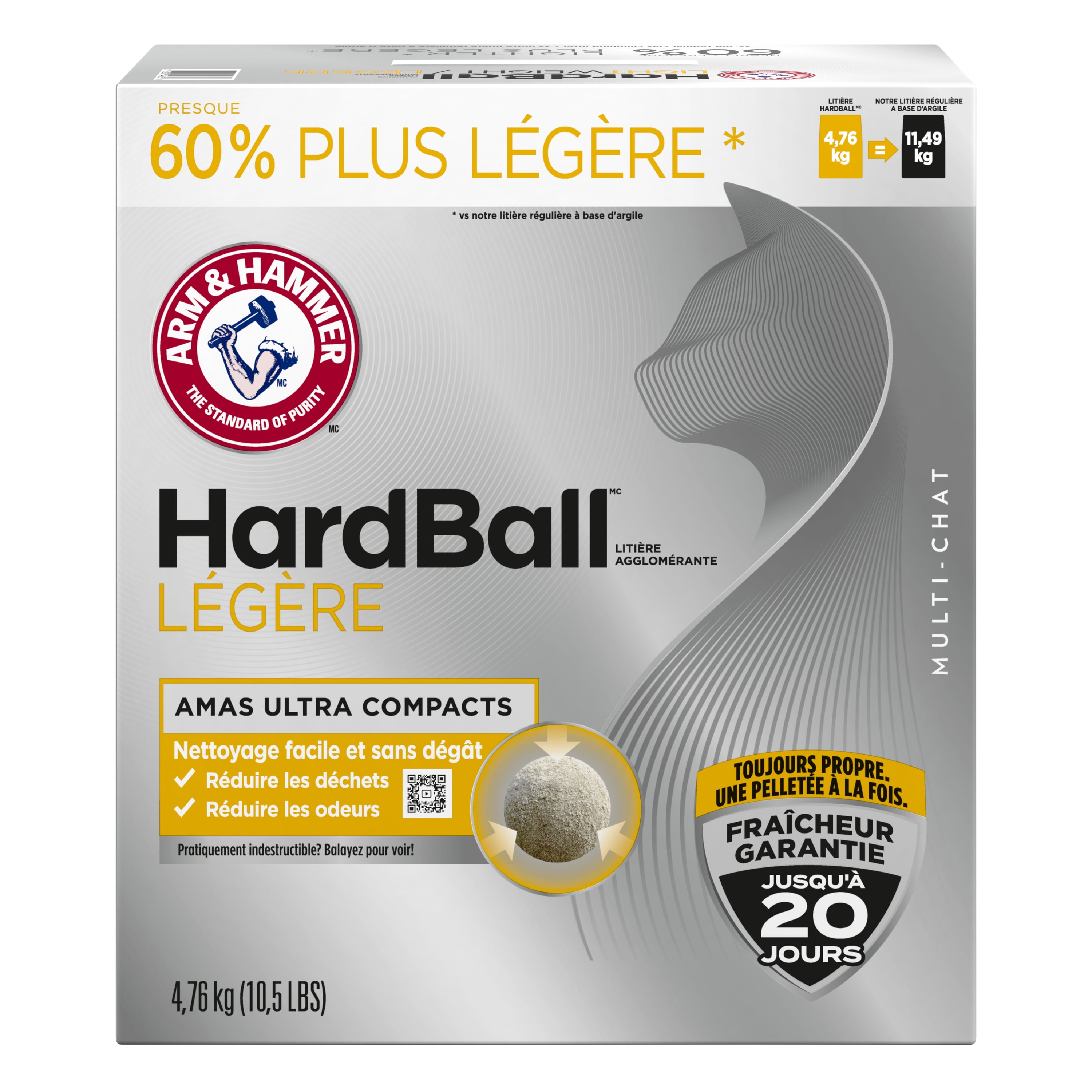 Arm & Hammer Hardball Clumping Litter, Lightweight, Easy No-Mess Scooping, 4.76 kg