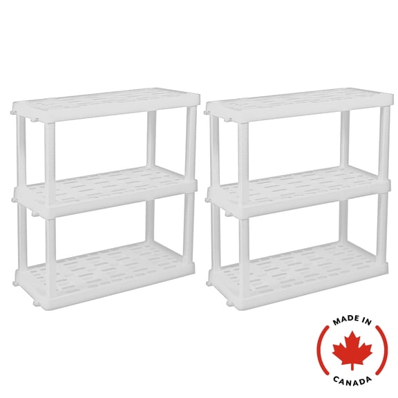 Hyper Tough Plastic Shelving Unit 3-Tier 37.80"H x 17.75"D x 36"W Pack of 2 White-450 lb Total Capacity
