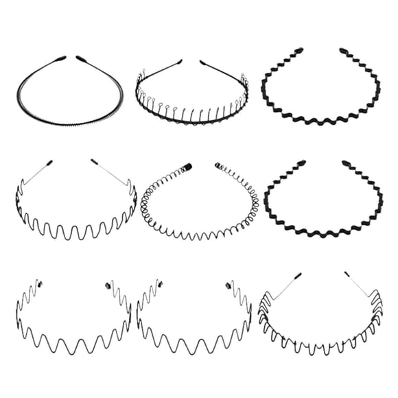 9Pcs Metal Headbands Unisex Hair Bands Black Wavy Spring Headband Metal Hair Hoop For Women Men