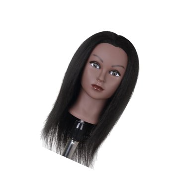Hair Styling Practice Doll Head head with human hair Training Mannequin Clamp 14in Black Skin
